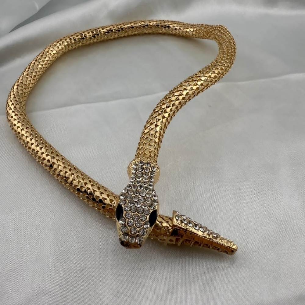 Anthropologie Serpentine serpent Gold Snake Bracelet with Crystal Accents